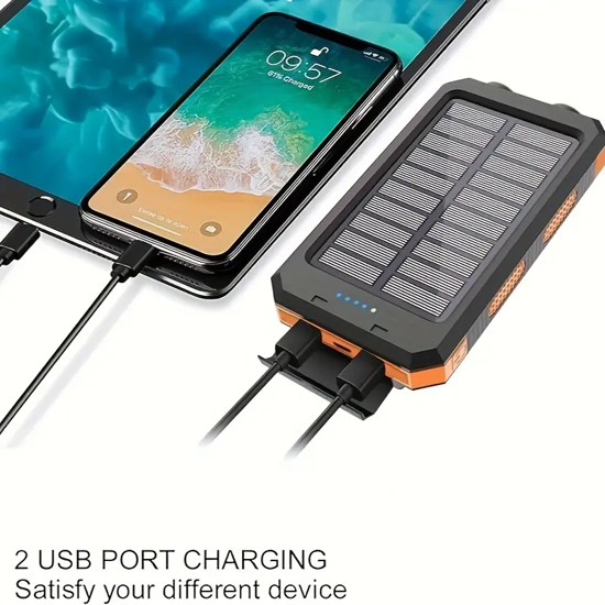 Picture of Solar Mobile Power, Mobile Power, Portable Charger For All Devices - 10000/8000 MAh Long Lasting, Travel Camping, LED Flashlight, Carabiner