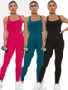 Picture of 3-Pack Seamless Women's Jumpsuits, Sporty Criss-Cross Back, Full-Length Bodysuits, Assorted Colors, Comfortable Athletic Wear