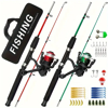 Picture of Ambidextrous Fiberglass Fishing Rod & Reel Combo Set with Tackle Box - Medium Light Power, 39.37-inch Telescopic Rod, Rotating Spool, Medium Fast Action - Portable Carp Fishing Gear for Travel