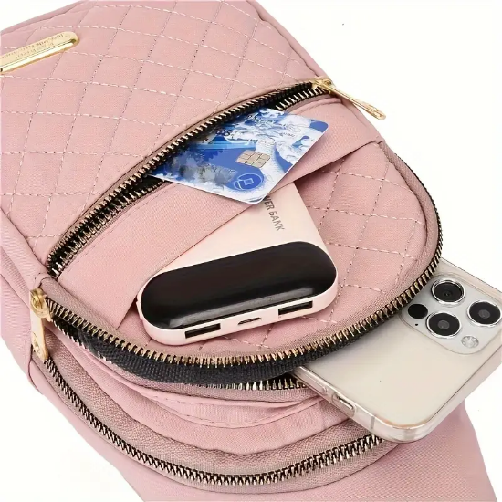 Picture of Crossbody Bag With Adjustable Shoulder Strap, Polyester Material, Zipper Closure, Solid Color Design